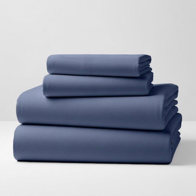 Mellanni Cotton Flannel Sheet Set - Double Brushed for Added Softness & Comfort - Deep Pocket Fitted Sheet up to 16" - 4 Piece Set (Full, Blue) - Image 1